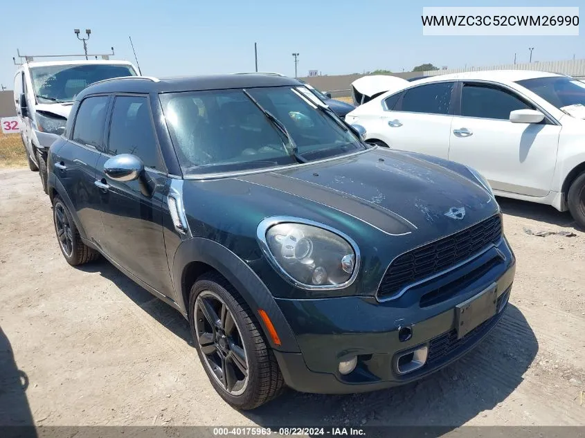 2012 Mini Cooper S Countryman VIN: WMWZC3C52CWM26990 Lot: 40175963