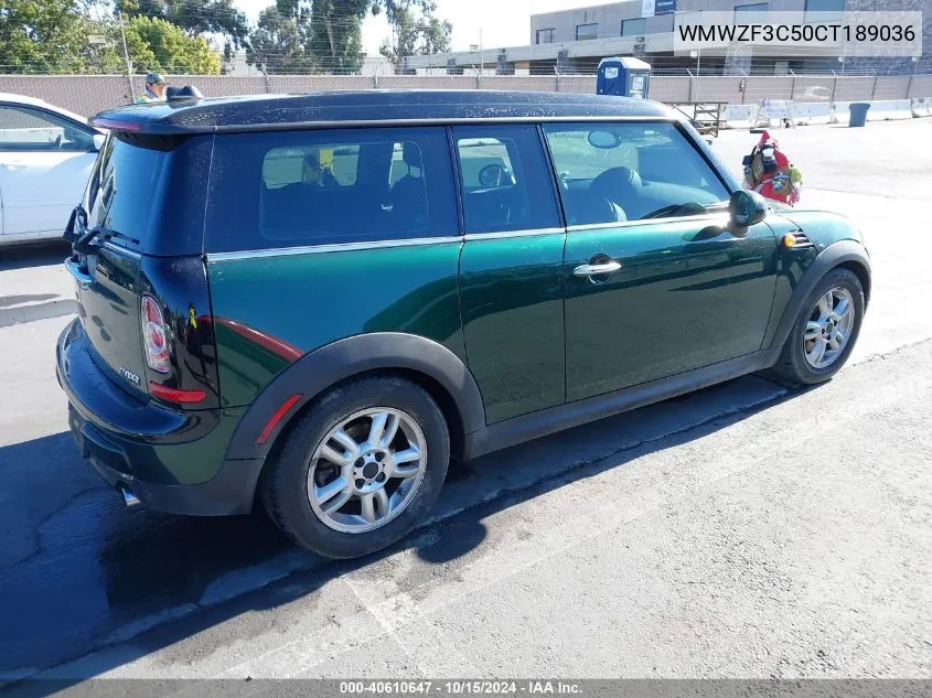 2012 Mini Cooper Clubman VIN: WMWZF3C50CT189036 Lot: 40610647