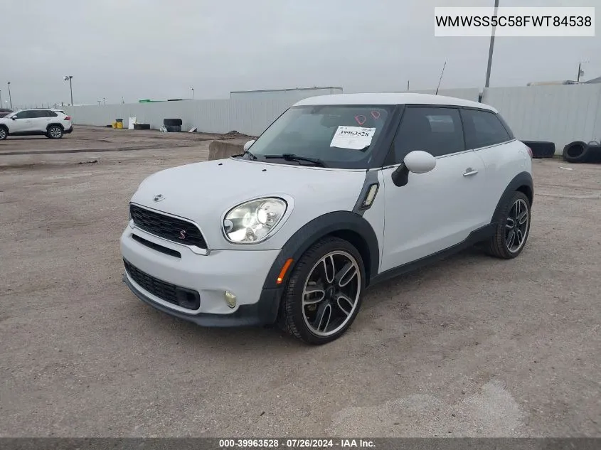 2015 Mini Paceman Cooper S VIN: WMWSS5C58FWT84538 Lot: 39963528