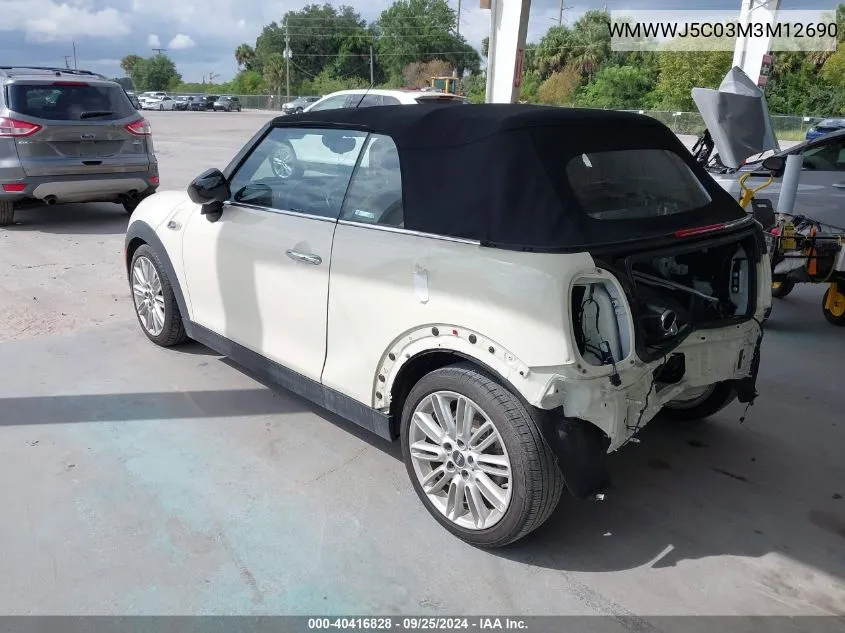 2021 Mini Convertible Cooper S VIN: WMWWJ5C03M3M12690 Lot: 40416828