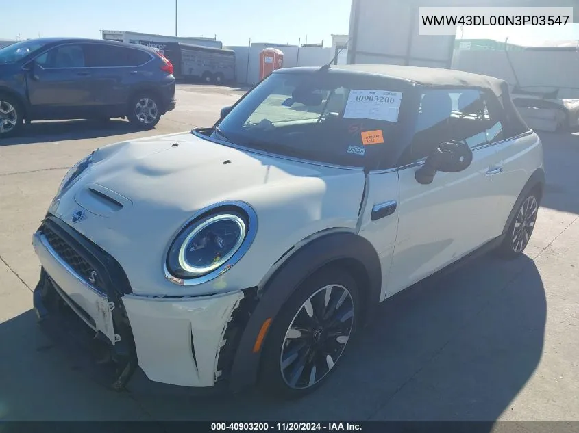 2022 Mini Convertible Cooper S VIN: WMW43DL00N3P03547 Lot: 40903200