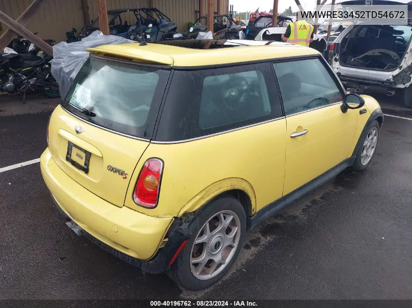 2002 Mini Cooper S VIN: WMWRE33452TD54672 Lot: 40196762