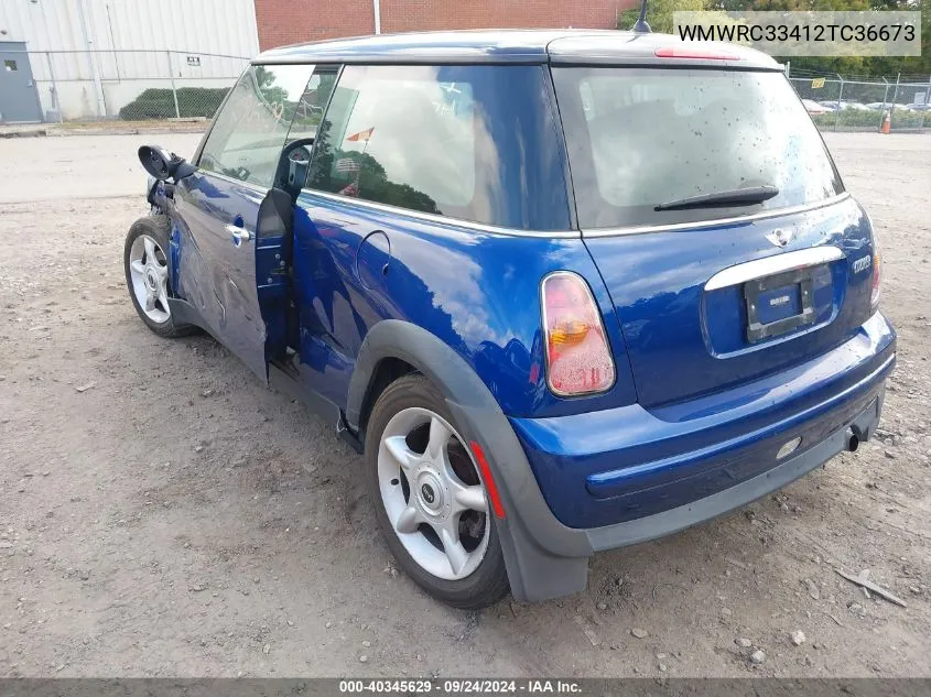 2002 Mini Cooper VIN: WMWRC33412TC36673 Lot: 40345629