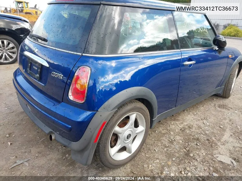 2002 Mini Cooper VIN: WMWRC33412TC36673 Lot: 40345629