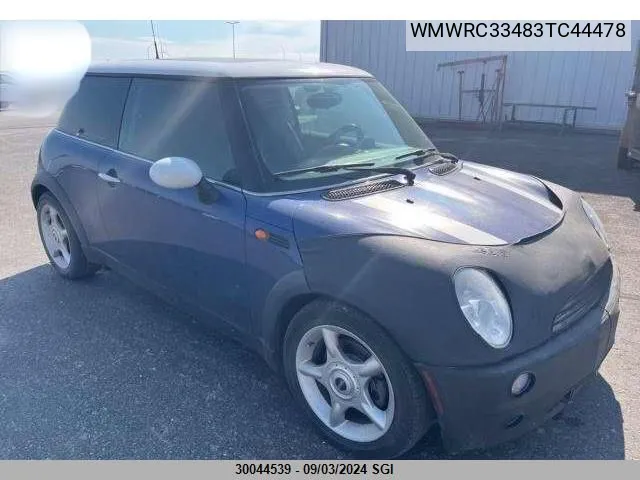 2003 Mini Cooper VIN: WMWRC33483TC44478 Lot: 30044539