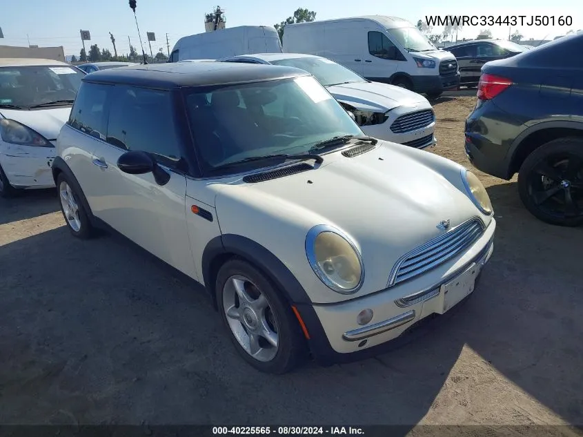 2003 Mini Cooper VIN: WMWRC33443TJ50160 Lot: 40225565