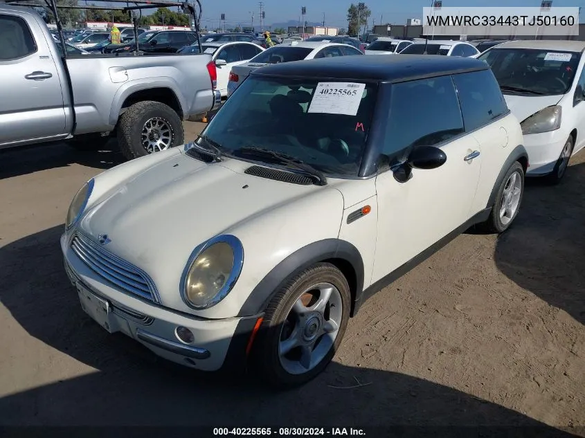 2003 Mini Cooper VIN: WMWRC33443TJ50160 Lot: 40225565