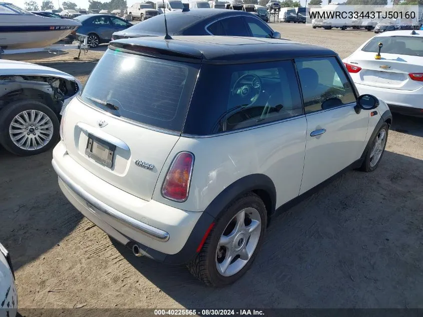 2003 Mini Cooper VIN: WMWRC33443TJ50160 Lot: 40225565