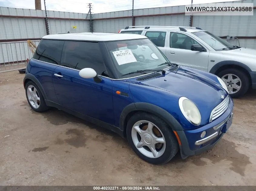 2003 Mini Cooper VIN: WMWRC334X3TC43588 Lot: 40232271