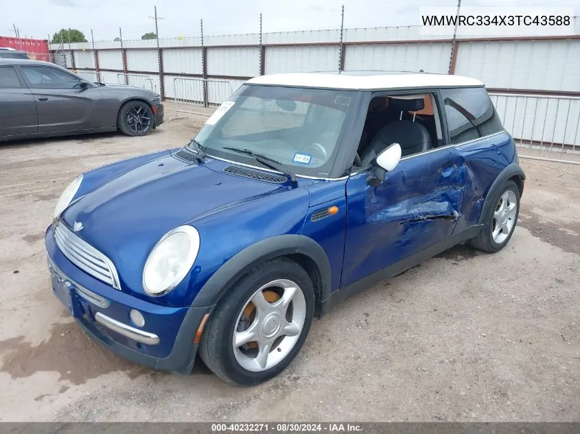 2003 Mini Cooper VIN: WMWRC334X3TC43588 Lot: 40232271