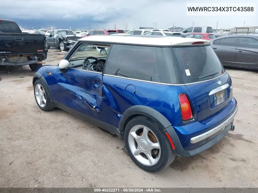 2003 Mini Cooper VIN: WMWRC334X3TC43588 Lot: 40232271