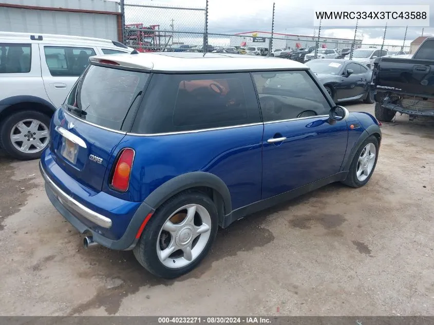 2003 Mini Cooper VIN: WMWRC334X3TC43588 Lot: 40232271