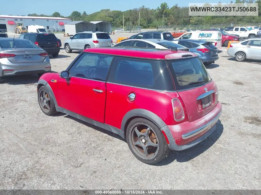 2003 Mini Cooper VIN: WMWRC33423TJ50688 Lot: 40560055