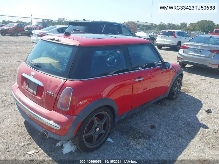 2003 Mini Cooper VIN: WMWRC33423TJ50688 Lot: 40560055