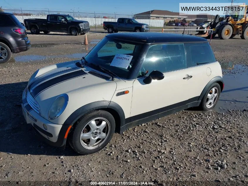 2003 Mini Cooper VIN: WMWRC33443TE18157 Lot: 40602914