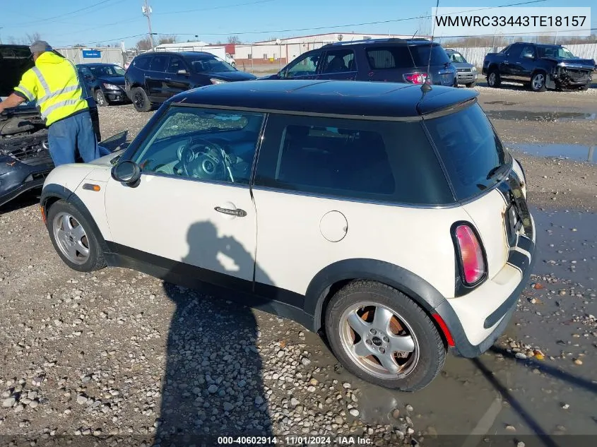 2003 Mini Cooper VIN: WMWRC33443TE18157 Lot: 40602914