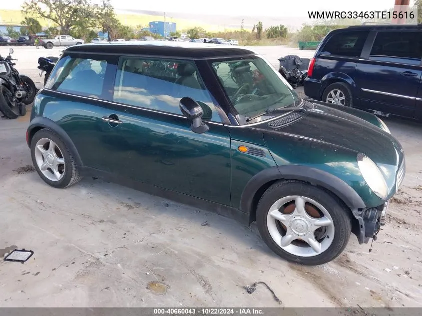 2003 Mini Cooper VIN: WMWRC33463TE15616 Lot: 40660043