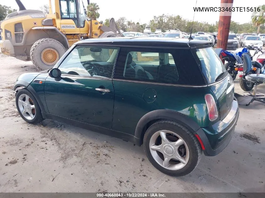 2003 Mini Cooper VIN: WMWRC33463TE15616 Lot: 40660043