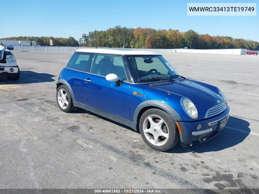 2003 Mini Cooper VIN: WMWRC33413TE19749 Lot: 40661853