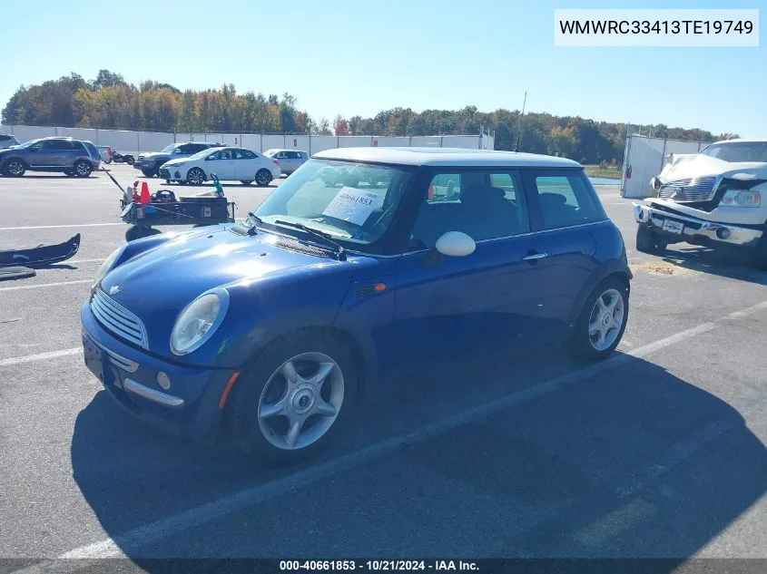 2003 Mini Cooper VIN: WMWRC33413TE19749 Lot: 40661853