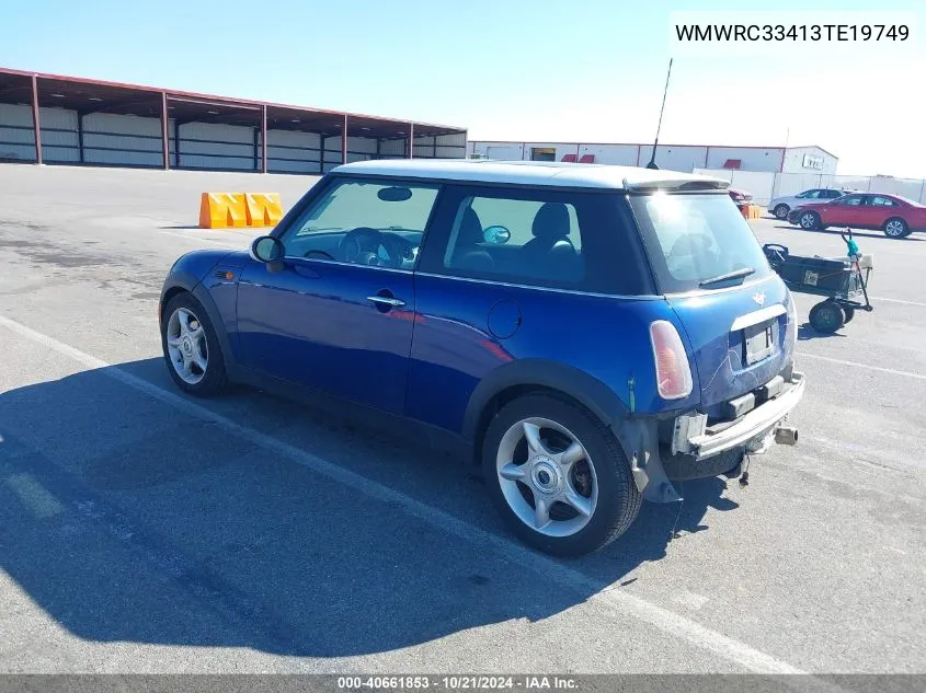 2003 Mini Cooper VIN: WMWRC33413TE19749 Lot: 40661853