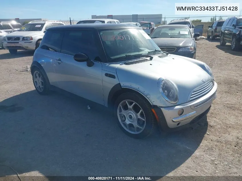 2003 Mini Cooper VIN: WMWRC33433TJ51428 Lot: 40820171