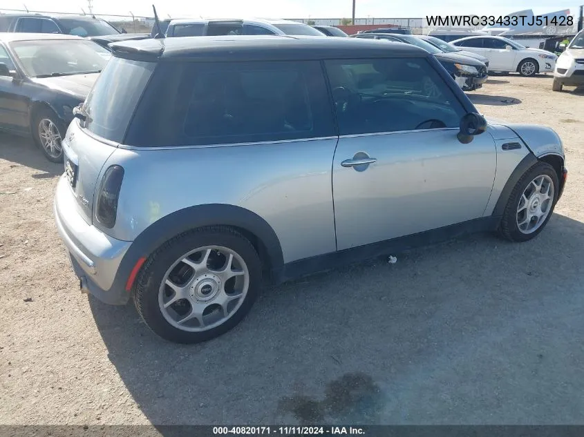 2003 Mini Cooper VIN: WMWRC33433TJ51428 Lot: 40820171