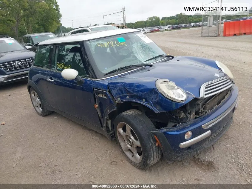 2004 Mini Cooper VIN: WMWRC33414TJ56113 Lot: 40052668