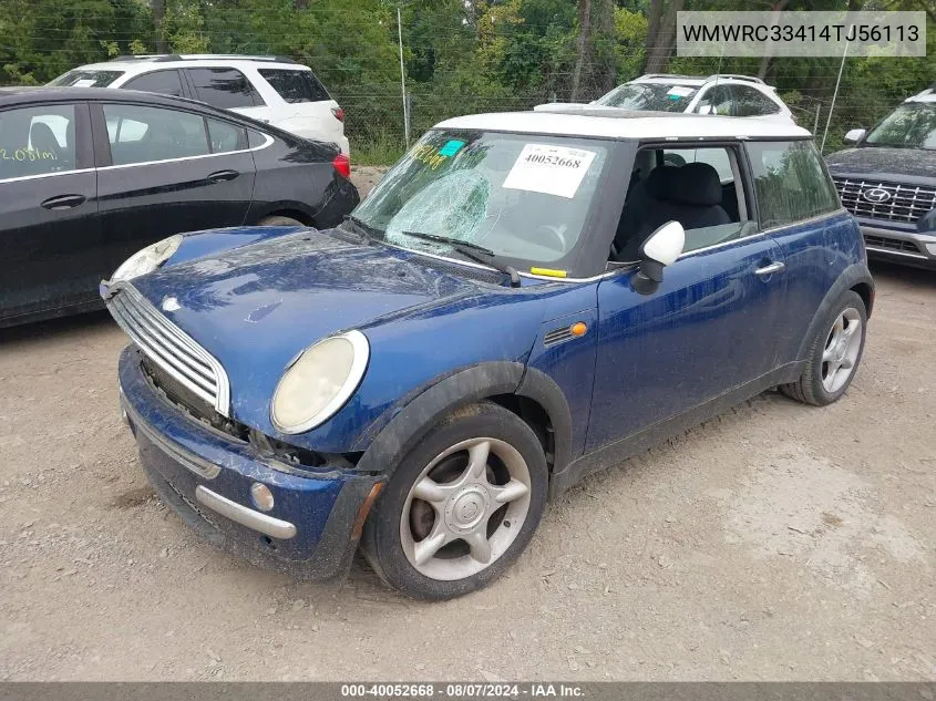 2004 Mini Cooper VIN: WMWRC33414TJ56113 Lot: 40052668