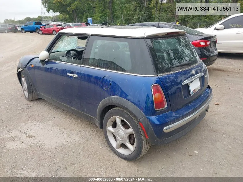 2004 Mini Cooper VIN: WMWRC33414TJ56113 Lot: 40052668