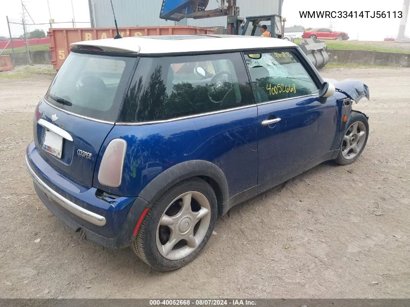 2004 Mini Cooper VIN: WMWRC33414TJ56113 Lot: 40052668