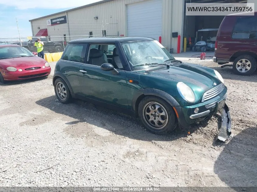 2004 Mini Cooper VIN: WMWRC33434TJ59756 Lot: 40127040