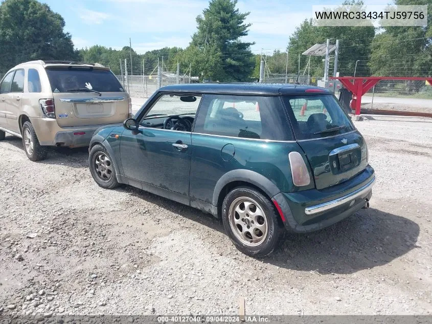 2004 Mini Cooper VIN: WMWRC33434TJ59756 Lot: 40127040