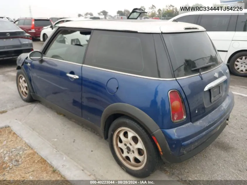 2004 Mini Cooper VIN: WMWRC33444TJ54226 Lot: 40223044