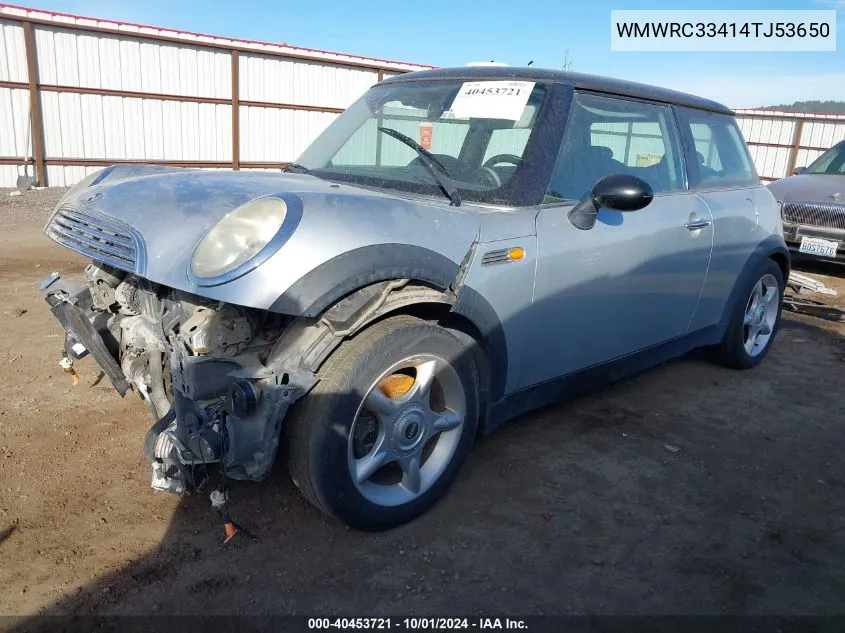 2004 Mini Cooper VIN: WMWRC33414TJ53650 Lot: 40453721