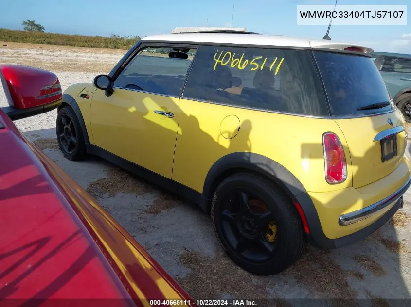 2004 Mini Cooper VIN: WMWRC33404TJ57107 Lot: 40665111