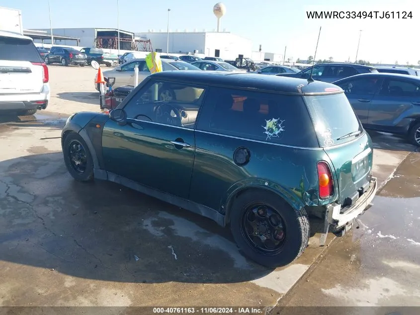 2004 Mini Cooper VIN: WMWRC33494TJ61124 Lot: 40761163