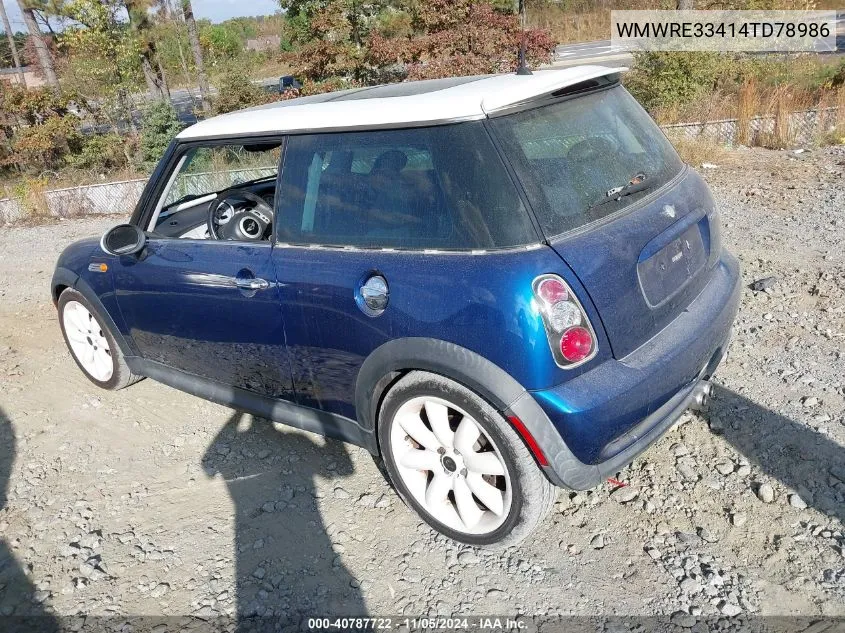 2004 Mini Cooper S VIN: WMWRE33414TD78986 Lot: 40787722