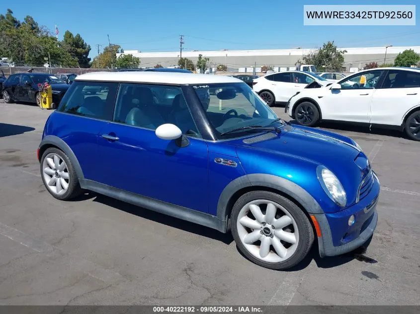 2005 Mini Cooper S VIN: WMWRE33425TD92560 Lot: 40222192