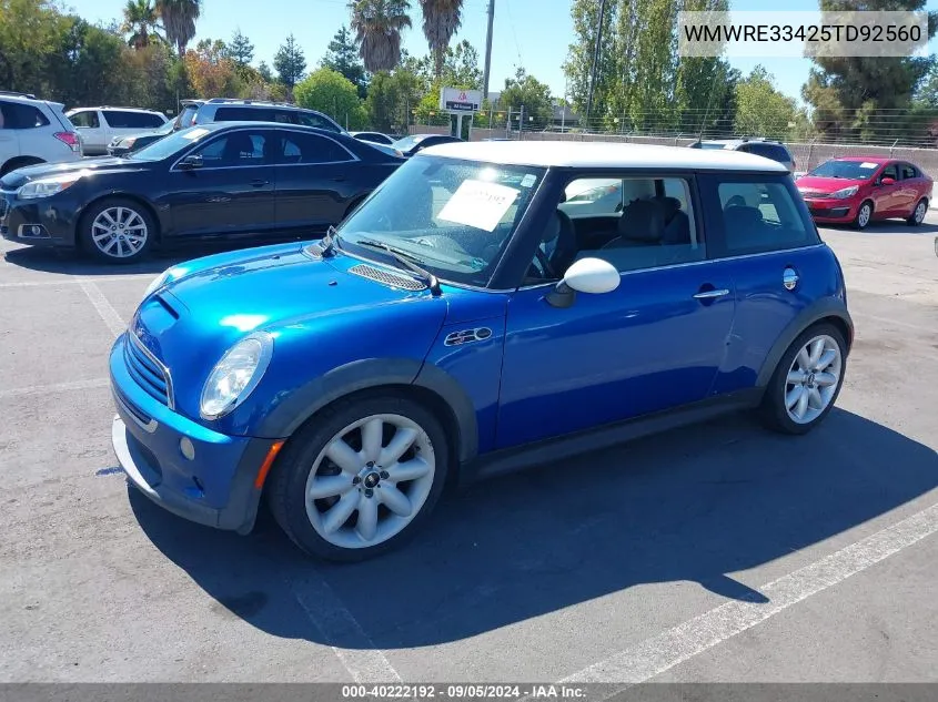 2005 Mini Cooper S VIN: WMWRE33425TD92560 Lot: 40222192