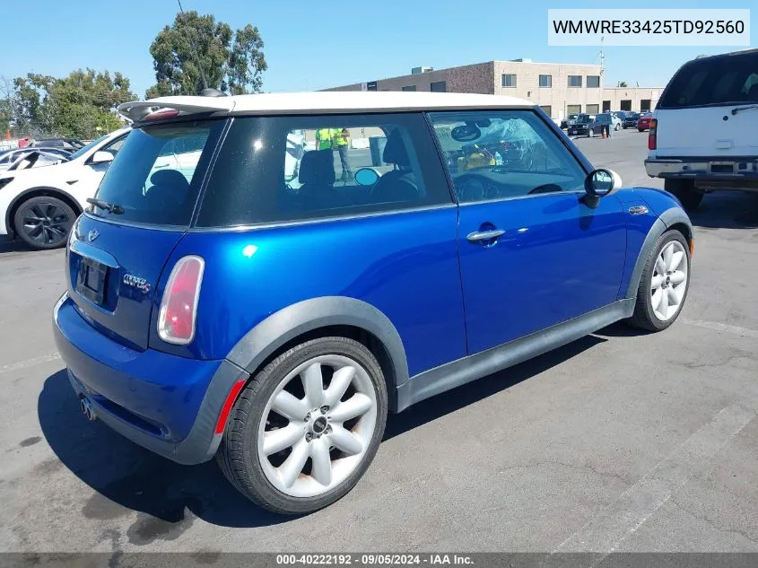 2005 Mini Cooper S VIN: WMWRE33425TD92560 Lot: 40222192