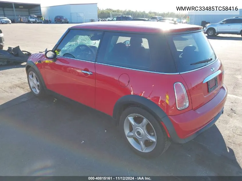 2005 Mini Cooper VIN: WMWRC33485TC58416 Lot: 40815161