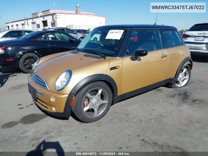 2005 Mini Cooper VIN: WMWRC33475TJ67022 Lot: 40819872