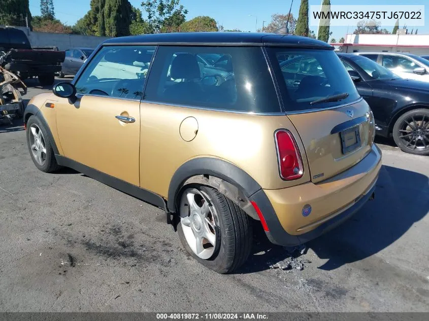 2005 Mini Cooper VIN: WMWRC33475TJ67022 Lot: 40819872