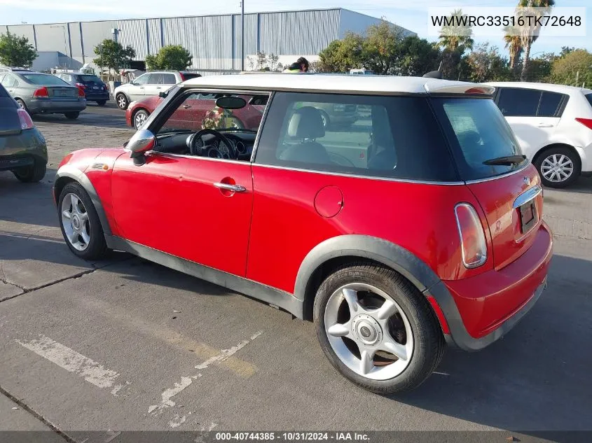 2006 Mini Cooper VIN: WMWRC33516TK72648 Lot: 40744385