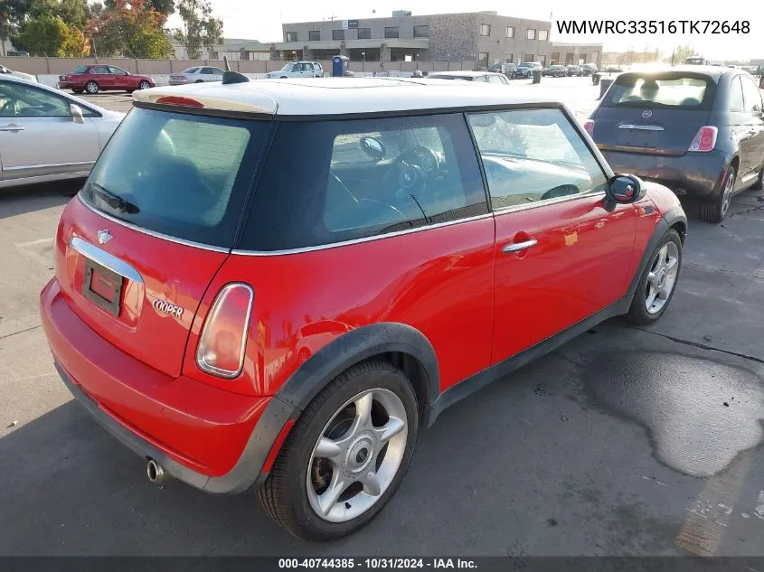 2006 Mini Cooper VIN: WMWRC33516TK72648 Lot: 40744385