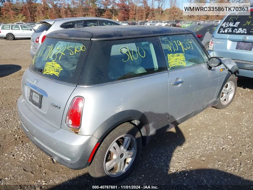 2006 Mini Cooper Hardtop Base (M5) VIN: WMWRC33586TK70363 Lot: 40767601