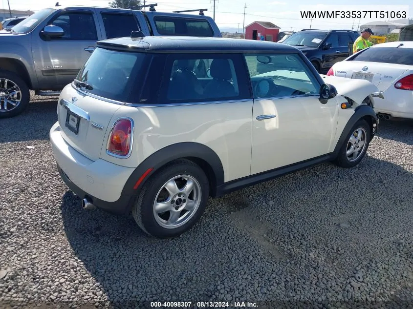 2007 Mini Cooper VIN: WMWMF33537TT51063 Lot: 40098307