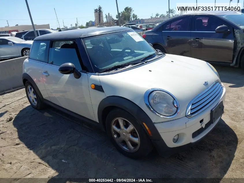 2007 Mini Cooper VIN: WMWMF33517TT54060 Lot: 40253442