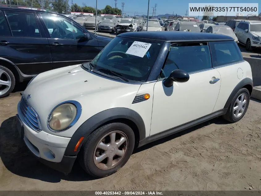 2007 Mini Cooper VIN: WMWMF33517TT54060 Lot: 40253442